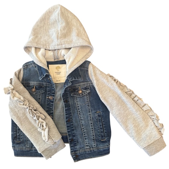 Tucker + Tate Kids Denim Jacket Hoodie Combo Size 4 Layered Look Cute - Picture 1 of 5